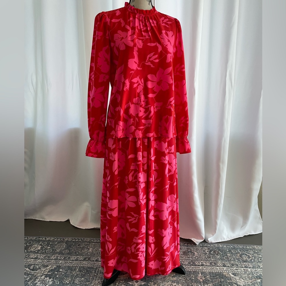 SHEIN Pink and Red Floral Maxi Dress